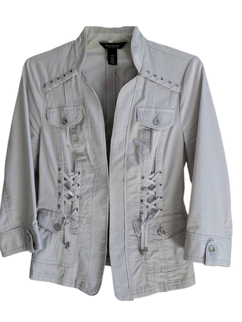 White House Black Market Light Gray Lace-Up Utility Jacket